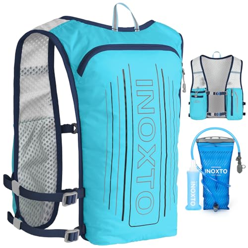 INOXTO Running Hydration Vest Backpack,Lightweight Insulated Pack with 1.5L Water Bladder Bag Daypack for Hiking Trail Running Cycling Race Marathon for Women Men - color: Blue stripes