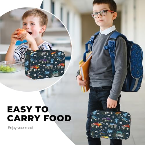 Clastyle Car Insulated Kid Lunch Bag for Boy Lunch Box, Black Race Truck - color: Checker Flag
