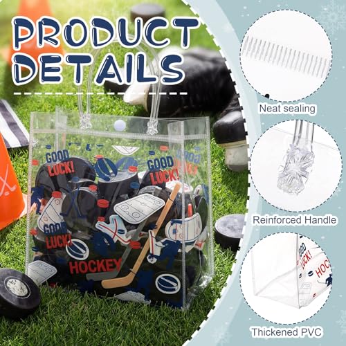 Aliceset 12 Pcs Transparent Hockey Gift Bags with Handles Bulk - style: Hockey