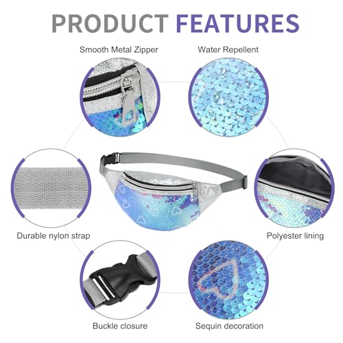 Holographic Sequined Fanny Packs for Women, Waist Belt Bag Fashion, Crossbody Bum Bag for Running, Green Heart - color: Green Heart