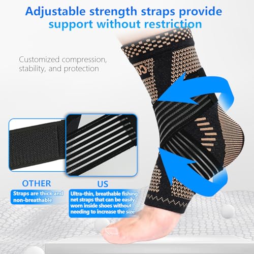 LISEPWU Copper Ankle Brace for Men & Women, Adjustable Compression Bandage - color: Black, size: Large