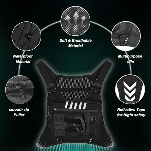 Chest Rig Running Vest for Men - Lightweight & Comfortable Tactical Vest with Quick Access Holster Gift, Water-Resistant & Breathable Design for Running, Hiking, and Outdoor Activities