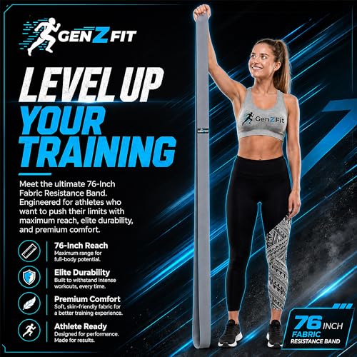 Premium 76" Extra Long Resistance Band for Working Out, 3" Wide Non-Slip Fabric Exercise Band for Stretching, Yoga, Strength Training & Physical Therapy - color: Grey