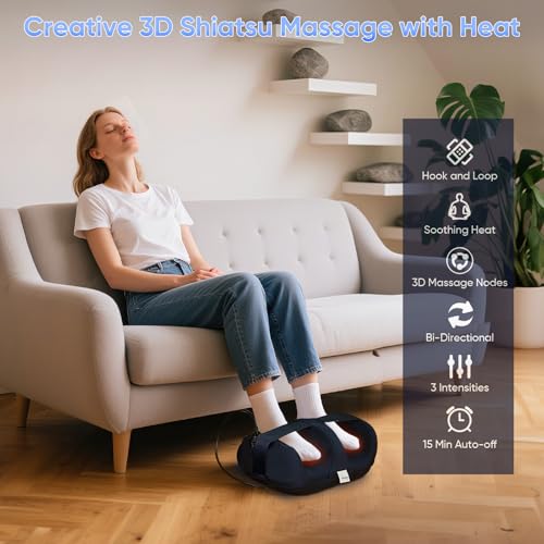TISSCARE Foot Massager with Heat, Shiatsu Foot Massager for Plantar Fasciitis, Foot and Calf Massager with Massage Roller, Deep Kneading, Pain Relief, Gift for Women and Man