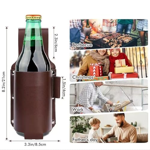 Drink Belt Holder Faux Leather Beer Holster Hands-Free Water Bottle Waist Bag Can Cooler Belt Pouch Cowboy Beverage Holder for Barbecue Camping Beach Hiking Fishing Gardening