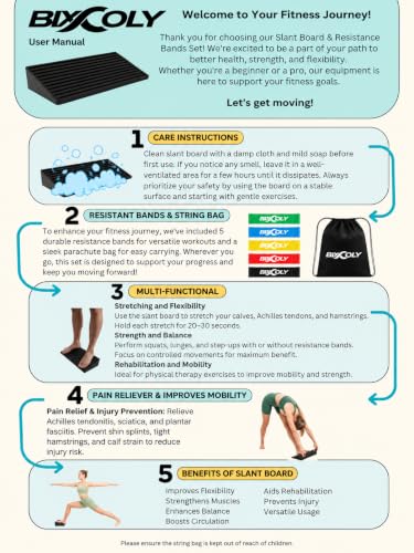 Calf Stretch Board I Slant Board For Calf Stretching & Calf Raise Block for Relief of Plantar Fasciitis, Achilles Tendonitis & Calf Tightness | Calf Stretcher with 5 Resistance Bands & Carry Bag I Ankle Balance Board & Ankle Exerciser Strengthener