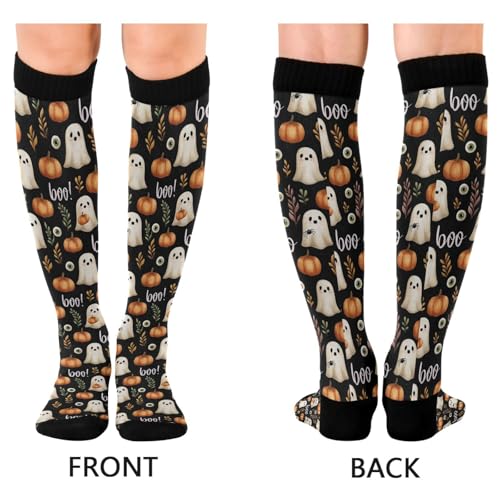 Wusikd Milk Cow Compression Socks for Women and Men Circulation Flowers Long Socks for Athletic Running 2 - color: Halloween Ghosts