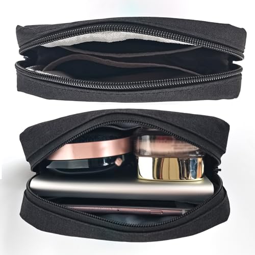 Small Makeup Bag For Purse, 2 Pack Nylon Travel Toiletry Pouch - color: Small Black