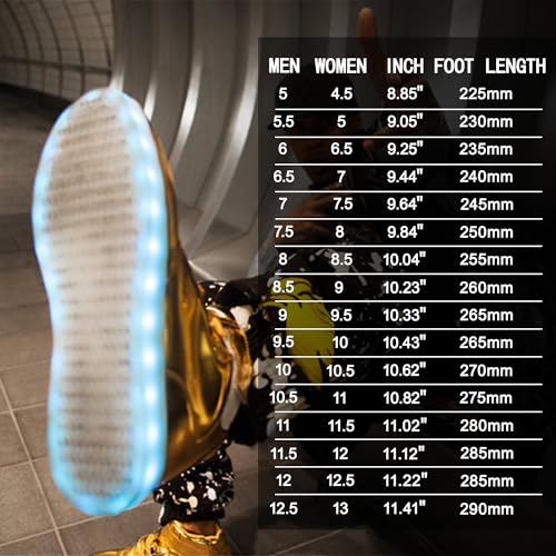 IGxx LED Light Up Shoes for Men Women Sparkly Sneakers High Top - color: Gold, size: 9.5 Women/9 Men