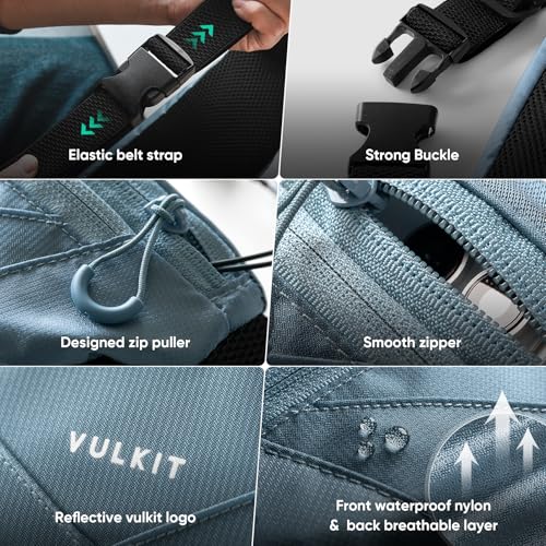 VULKIT Casual Lightweight Fanny Pack for Women & Men, Outdoor Belt Bag to Free Your Hands, Nylon Waterproof Waist Bag with Adjustable Elastic Band, Small Slim Fit Fashion Waist Pack, Blue - color: Blue