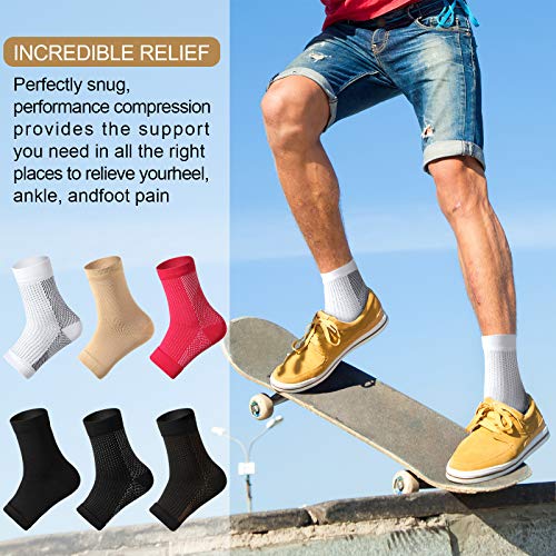 Geyoga 7 Pairs Ankle Compression Sleeves Ankle Brace Socks Plantar Fasciitis Relief Sock with Foot Arch Support for Women Men Relieves Foot Heel Pain(Size L, Size XL) - size: Size L, Size XL