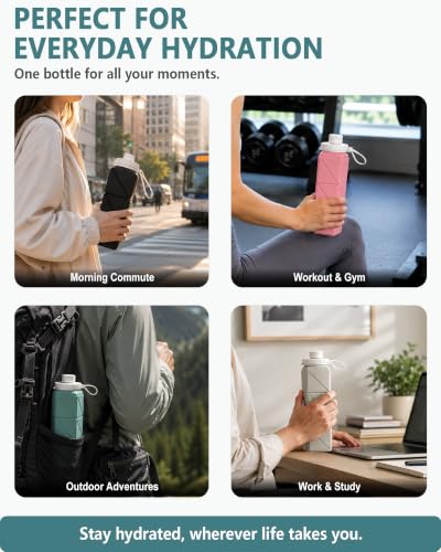BEAUTAIL Collapsible Water Bottles 21oz/610mL, Silicone Travel Water Bottle - color: Blue