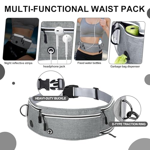 Hands Free Dog Leash with Partitioned Pouch Adjustable Waist Belt, Waist Leash for Dog Walking Running, Dual Handles,for Medium/Large Dogs - color: Grey