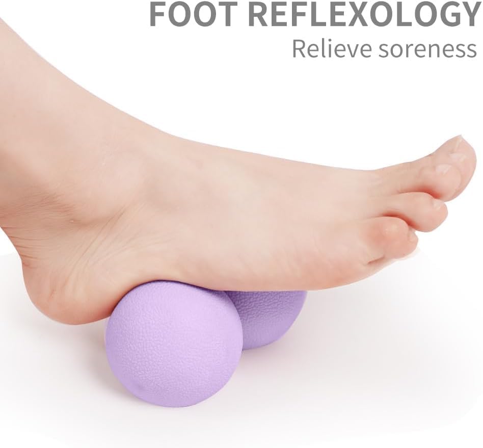 Double Lacrosse Peanut Massage Ball for Deep Tissue Pain Relief - Micro-Elastic Myofascial Roller Ball for Back and Neck, Foot and Physical Therapy (Purple) - color: Purple