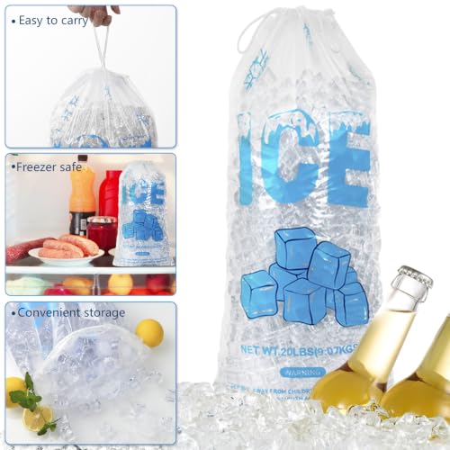 100 PACK 20 lb. Plastic Ice Bags with Cotton Draw String 14 x 28 Inch Heavy-Duty Plastic Ice Storage Bags with Draw String (2.8mil Thickness, Ice Cube pattern) - style: 14x28inch(100pack)Cotton Drawstring-Ice Cube Pattern