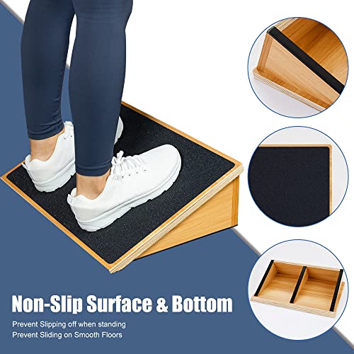 StrongTek Wooden Slant Board Set – Heavy-Duty 25° Fixed Incline Board & Adjustable Incline Calf Stretch Board for Squats, Ankle Rehab, and Flexibility Training