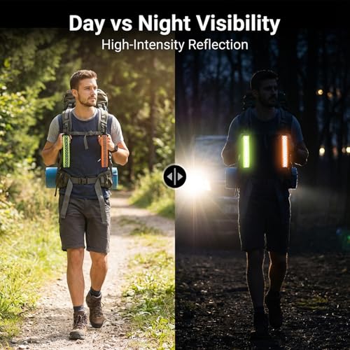 4 PCS Reflective Straps for Backpack, Backpack Reflector, Green and Orange Reflective Keychain for Right Walking Climbing Cycling Running