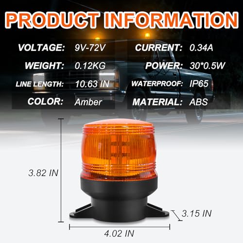 2PCS Amber Emergency Strobe Lights, Universal Flashing Warning Lights
