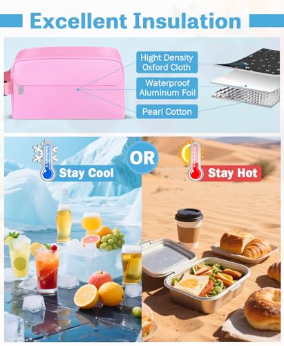 Small Insulated Lunch Bag: Reusable Small Lunch Box, Mini Soft Cooler Bag - color: Pink