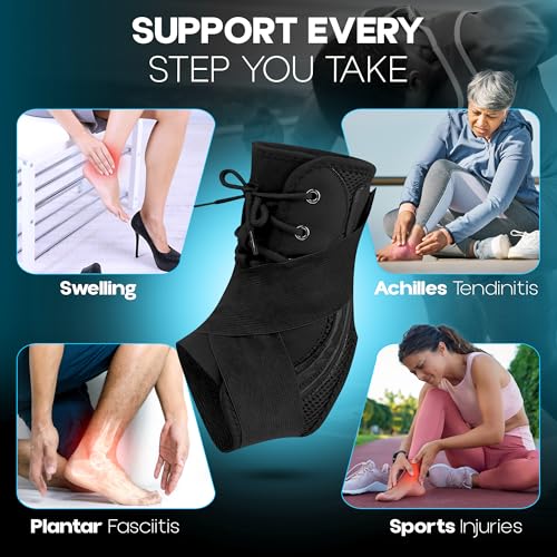 Ankle Brace lace up Stabilizers Adjustable Ankle Support for Sports Protect, Sprained Ankle, Ligament Damage, Injury Recovery (Black, Medium) - size: Medium