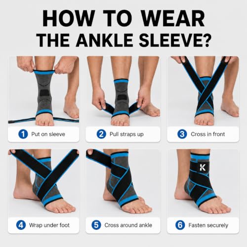 Koprez Ankle Compression Sleeve & Ankle Brace for Plantar Fasciitis Relief - color: Blue, size: XXX-Large