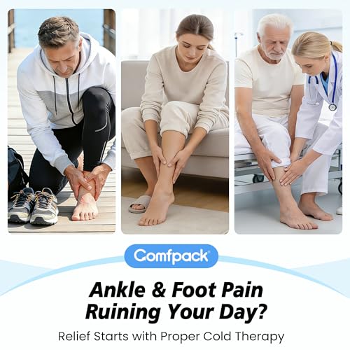 Comfpack Ankle Foot Ice Pack Wrap for Sprained Ankle/Surgery Recovery, 30% More Gel Cold Compression Therapy with Sectional Design for Plantar Fasciitis, Swelling, Achilles Tendonitis(L) - size: Large