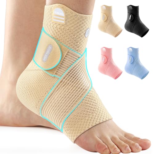 ZOELION Ankle Brace Compression Support with Removable Fishnet Strap, 3D Knit Plantar Fasciitis Relief Achilles Tendonitis Brace, Ankle Compression Sleeve for Pain Relief & Injury Healing, Beige/S - color: Beige（Pack of 1）