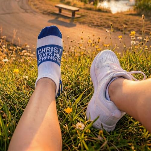 Gone For a Run Motivational Ankle Running Socks - Affirmation Runners Gifts - color: Christ Give Me Strength (Royal)