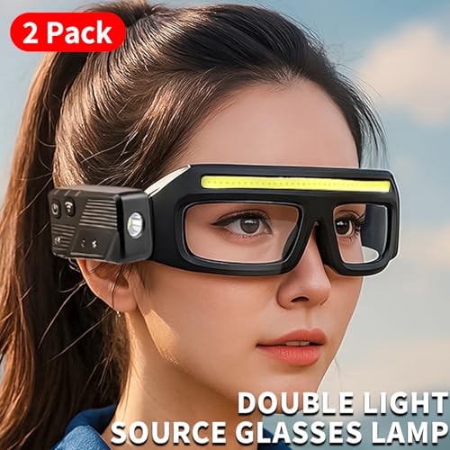 LED Headlight Glasses Rechargeable Headlight Glasses with Motion Sensor & Touch Control, Adjustable Safety Eyewear - color: Yellow-2 Pack