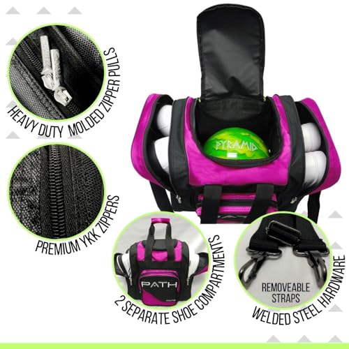Pyramid Path Pro Deluxe Single Bowling Ball Tote - Holds One Ball, One Pair Shoes Up to Mens 15 - color: Hot Pink