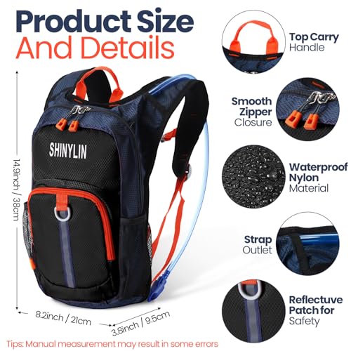 Shinylin Kids Hydration Backpack with 1.5L Water Bladder Hiking Backpack Lightweight for Boys or Girls Children Biking Climbing Running Cycling - color: Black, style: Classic