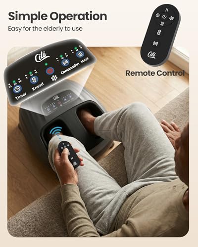 CILI Shiatsu FSA Foot Massager with Heat and Compression, Knead Rolling HSA Feet Massager for Neuropathy, Plantar Fasciitis, Remote Control, Up to Men Size 14" - color: Light Black