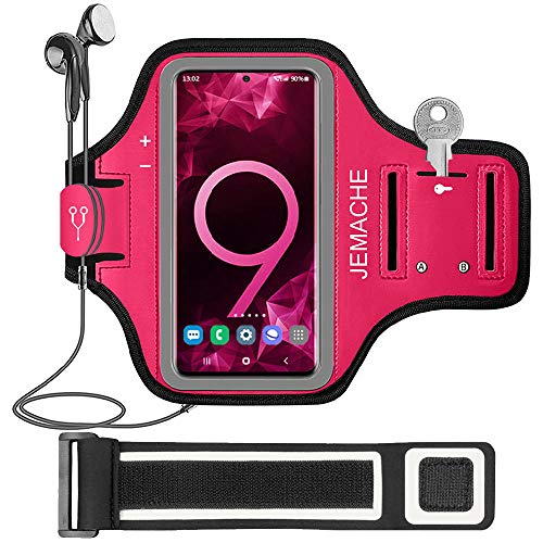 Galaxy S10+ S9+ S8+ Armband, JEMACHE Gym Running Workouts Arm Band for Samsung Galaxy S10 Plus/S9 Plus/S8 Plus with Key Holder (Rose)