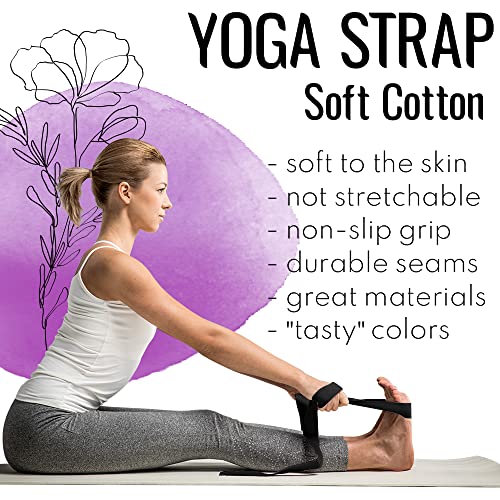 TECEUM 2 IN 1 Yoga & Mat Strap for Stretching – Cotton – 6/8/10 ft - color: Black, size: 6 ft