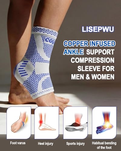 LISEPWU Copper Ankle Brace for Men & Women, Ankle Compression Sleeve 1 Pair - color: Blue-gray, size: Medium