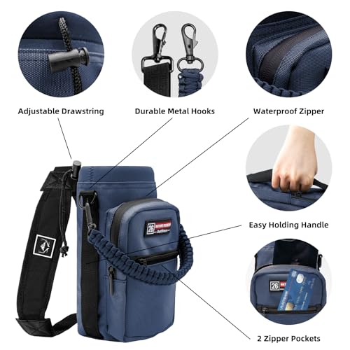NATURE PIONEOR 26-128 oz Insulated Water Bottle Carrier Holder with Strap - color: Navy, size: 18-26oz