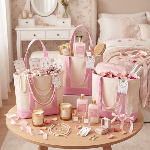 Shinylin Mini Canvas Tote Bags with 2 Pockets - color: Pink and Beige