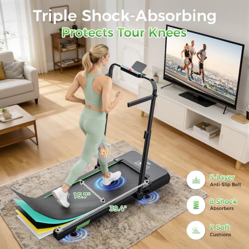 AKLUER Walking Pad Treadmill with 12% Auto Incline Adjustable Handlebar - color: Black
