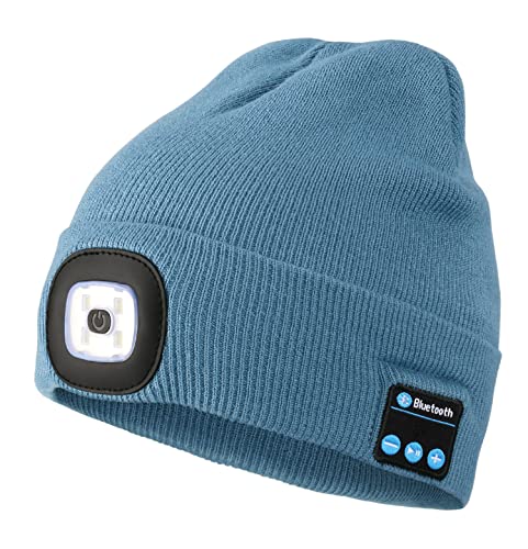 Wmcaps Bluetooth Beanie with LED Light and Headphones, Christmas Tech Gifts - color: Blue