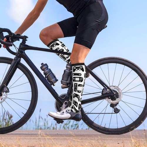 Compression Socks Knee High Circulation Support Socks For Women Men Athletic Running Hiking Cycling - color: Video Game Controller