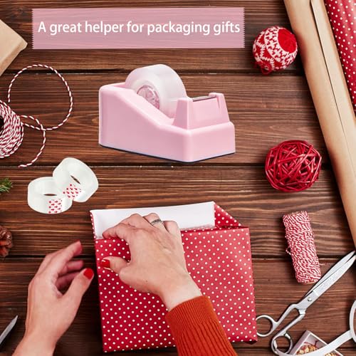 Tape Dispenser Desk,Desktop Tape Dispenser, Tape Dispenser with Weighted Non-Skid Base, Includes 6 Rolls Transparent Tape (0.71" x 1000"),Heavy Duty Tape Holder for Office, Home, School(Pink) - color: Pink