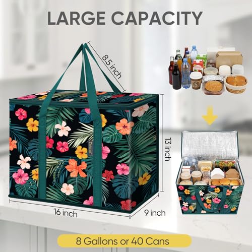 BALEINE Insulated Reusable Grocery Bags with Zippered Top, Large Cooler Bag - color: Blossom Season, size: 4 Pack