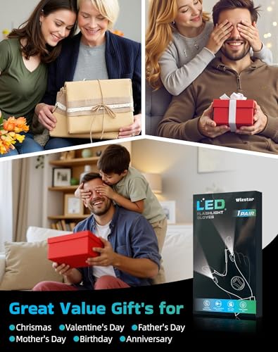 LED Flashlight Gloves with Toggle Switch, Gifts for Men Boyfriend Husband