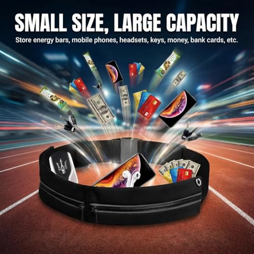 Running Belt for Men and Women, Reflective Phone Waist Pack, Black