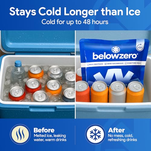 Below Zero Prefilled Reusable Ice Packs for Coolers | Long Lasting Freezer Ice Blocks for Camping, Lunch Bags & More | 48 Hour Cooler Ice Pack Technology - style: Large - 2pk (New Design)