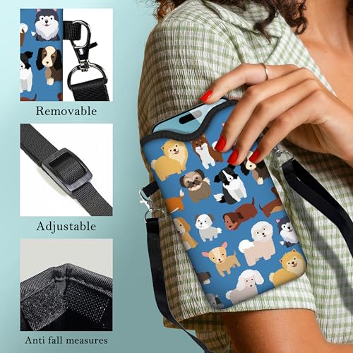 Men Women Phone Sleeve Pouch Case Bag with Crossbody Strap/Neck Lanyard for iPhone 17/16/15 Pro Max, Air, 16/15 Plus, 16e; Blue - color: Blue