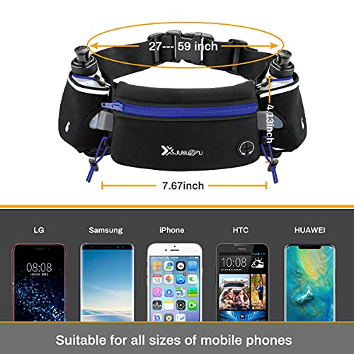 Number-one Running Belt with Water Bottles(2 x 175ML), Hydration Belt Waterproof Waist Pack Bag Fits iPhones Adjustable Sports Waist Pouch for Marathon Running Hiking Cycling - color: Blue