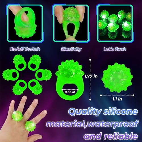 50 Pcs Light Up Rings Flashing LED Rubber Finger Rings for Carnival, July 4th, Halloween, Christmas, Concert, Goodie Bag Fillers, Raves - color: Green