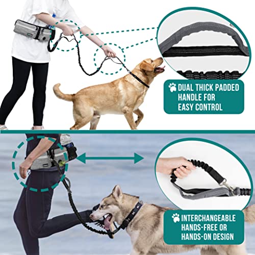 PetAmi Hands Free Dog Leash with Waist Running Belt Bag, Single (Gray) - color: Heather Grey, size: 1 Leash