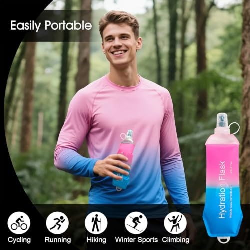 WILDREEDS 250ml Soft Flask, TPU Collapsible Soft Water Bottle for Hydration Pack, Running Vest, Folding Water Bottle for Hiking Cycling Climbing-1Pcs, Pink to Blue - color: 250ml Pink to Blue